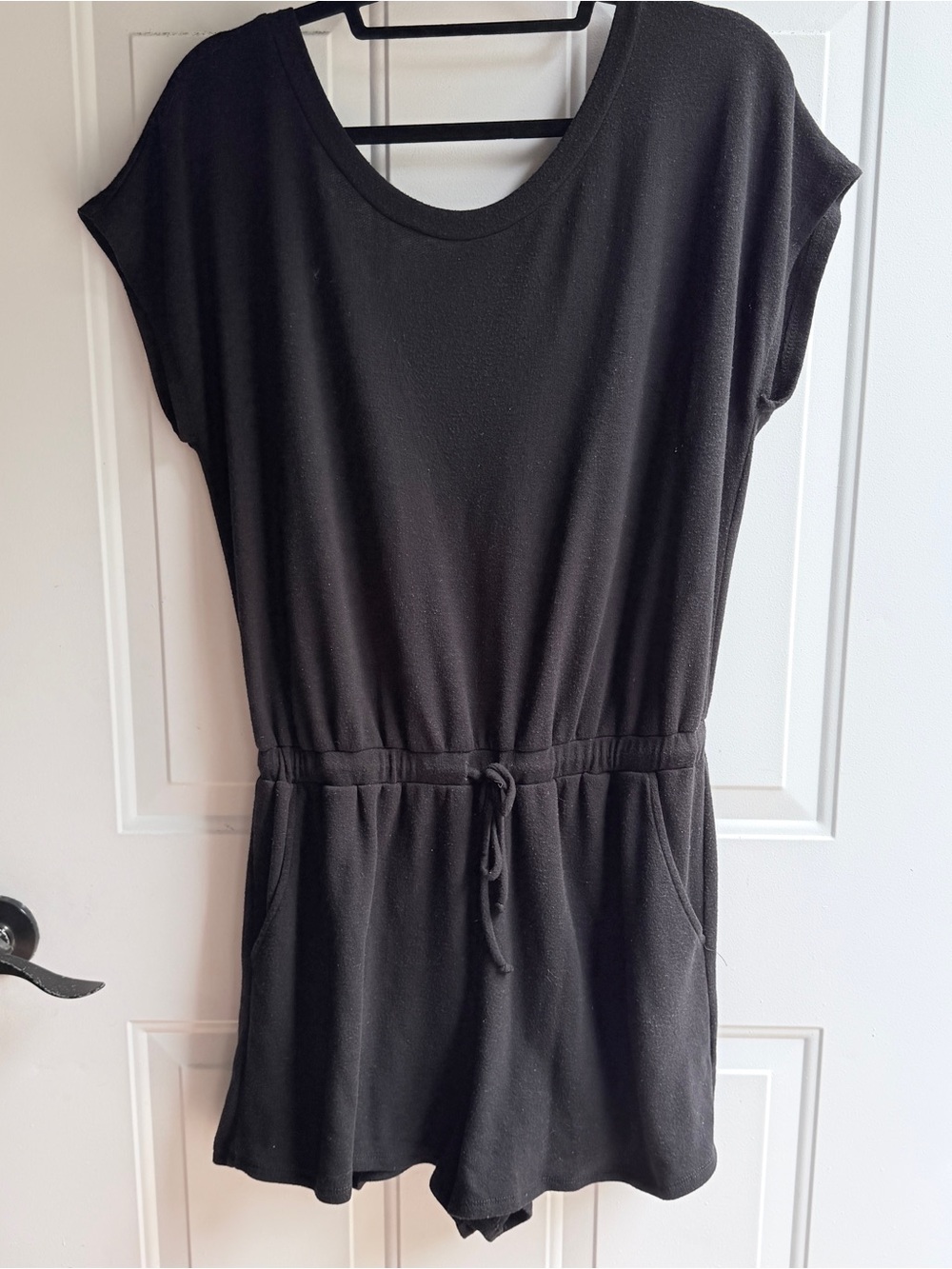 Cherish Black Short Sleeve Drawstring Romper
